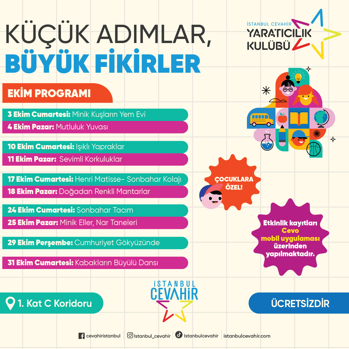 İstanbul Cevahir’de Yaratıcılık Kulübü Ekim Ayında da Çocuklarla Buluşuyor